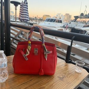 Red Leather Satchel Bag